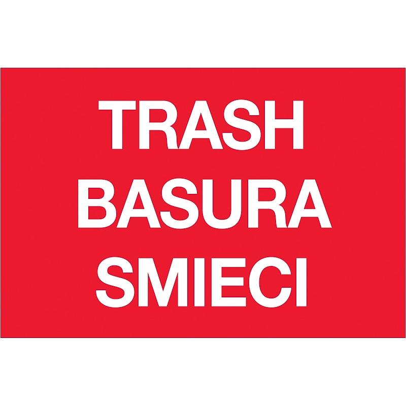 Tape Logic Rectangle Labels, "Trash/Basura/Smieci", 2" x 3", Red, 500/Roll (DL1311) image 1