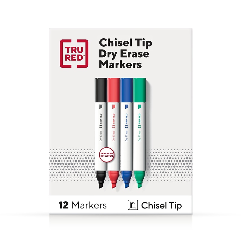 TRU RED™ Tank Dry Erase Markers, Chisel Tip, Assorted, 12/Pack (TR61454) image 1
