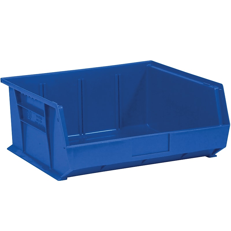 Quill Brand Medium Stackable Plastic Storage Bin, 7" x 16.5"x 14.75", 29.5 Qt., Blue, 6/Carton (BINP1516B) image 1