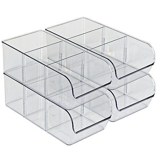 Azar Small Stackable Plastic Storage Bin, Clear, 4/Pack (556750