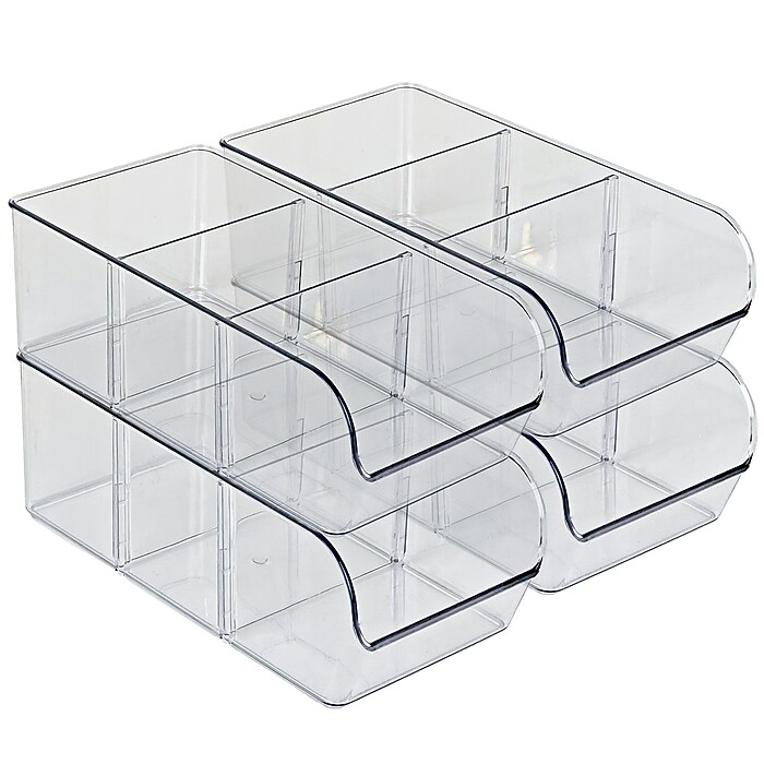 Azar Small Stackable Plastic Storage Bin, Clear, 4/Pack (556750