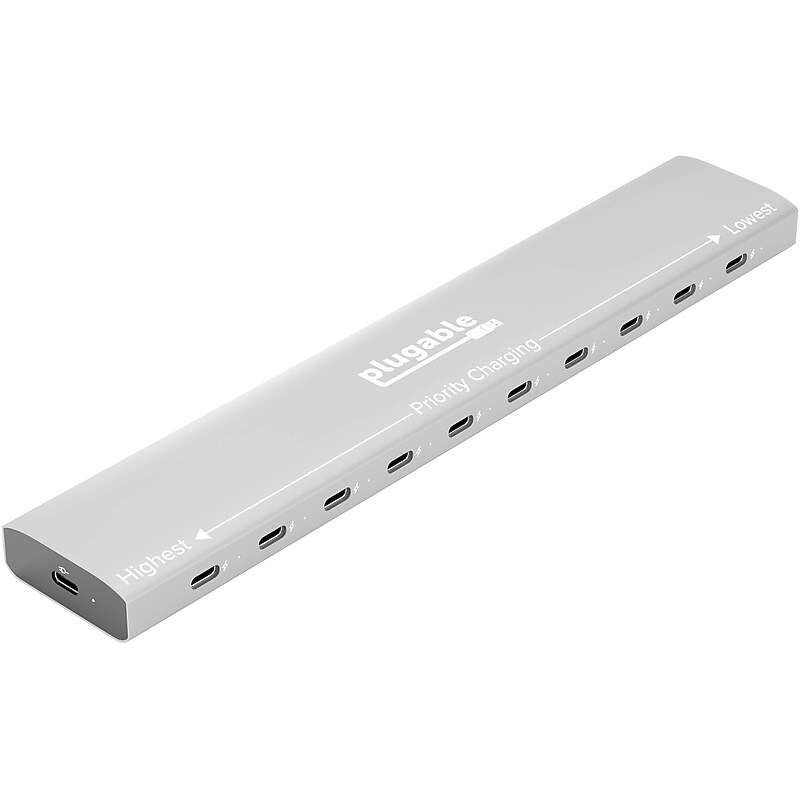 Plugable PS 10- Port USB-C Charging Station, 100W, Silver (PS-10CC) image 1