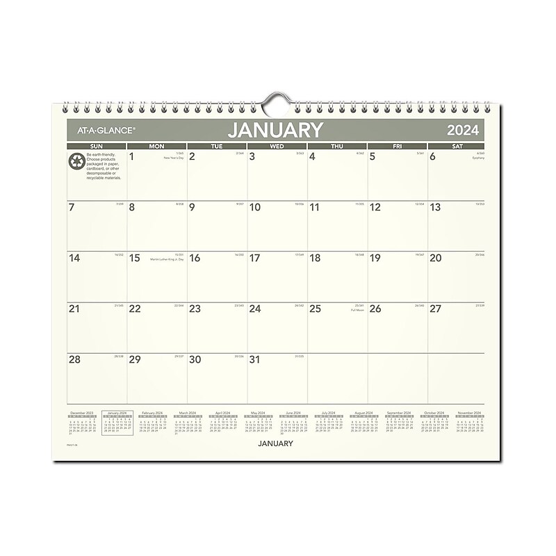 2024 AT-A-GLANCE Recycled 15" x 12" Monthly Wall Calendar, Off-White/Gray (PMG77-28-24) image 1