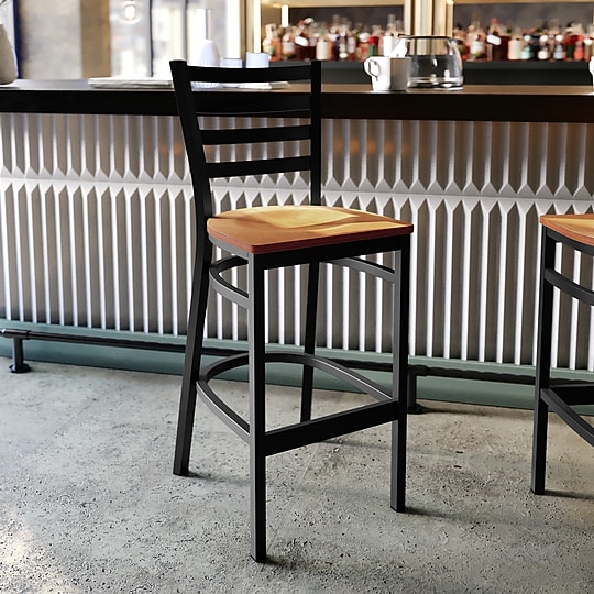 Flash Furniture HERCULES Series Traditional Metal Ladder Back Restaurant Barstool, Black/Natural Wood (XUDG697BBARNTW)~#|#~26D33E0E-D992-4310-AF80E3458549A489_sc7