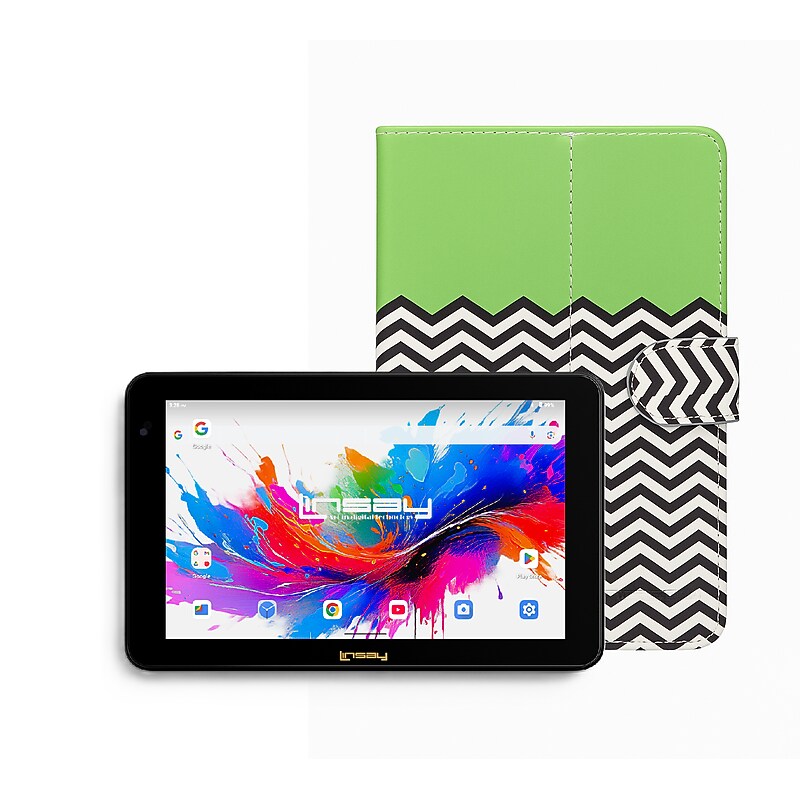 Linsay 7" Octa Core Tablet, WiFi, 128GB SSD, Android 15, Bundled with Shape Green, Black & White Leather Case image 1