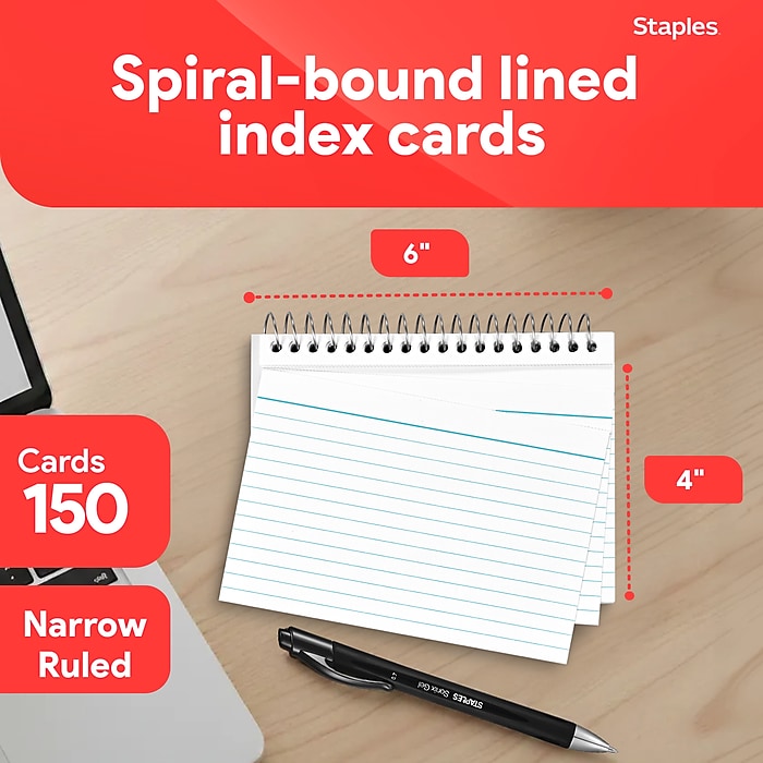 Staples 4" x 6" Index Cards, Lined, White, 50 Cards/Pack, 3 Packs/Carton  (TR51007) | Staples