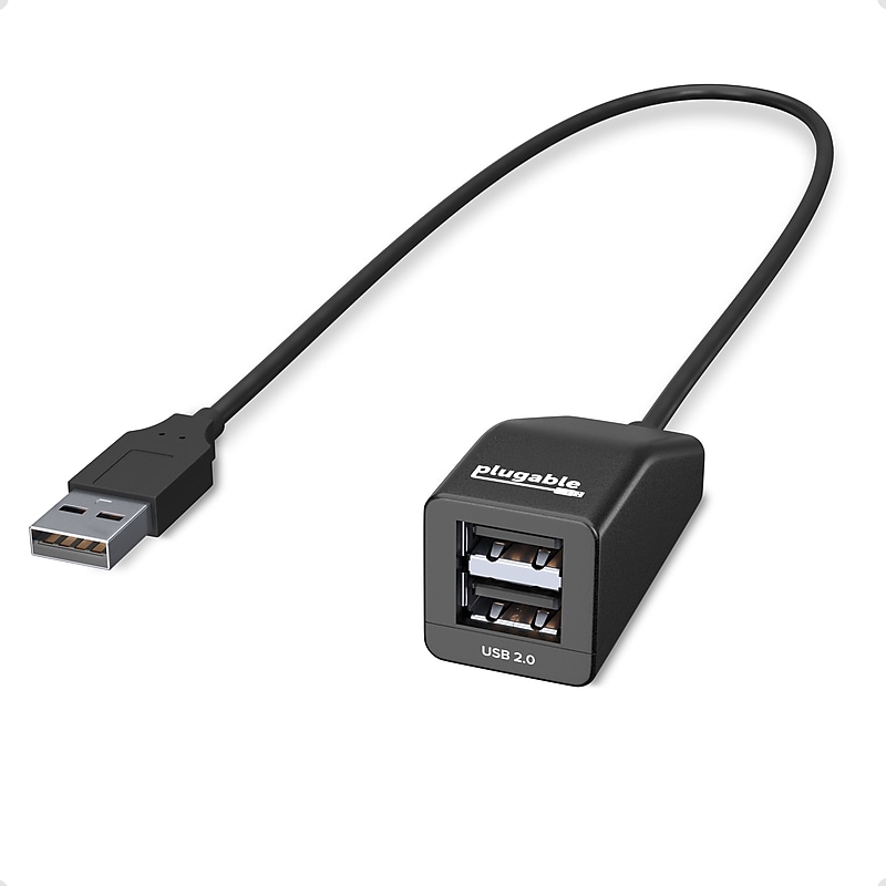 Plugable 2-Port USB 2.0 Hub, Black (USB2-2PORT) image 1