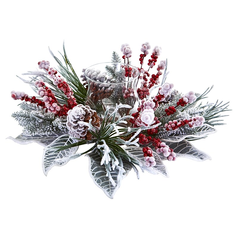 Nearly Natural Artificial Snowy Magnolia Berry Arrangement Candelabrum (4263) image 1
