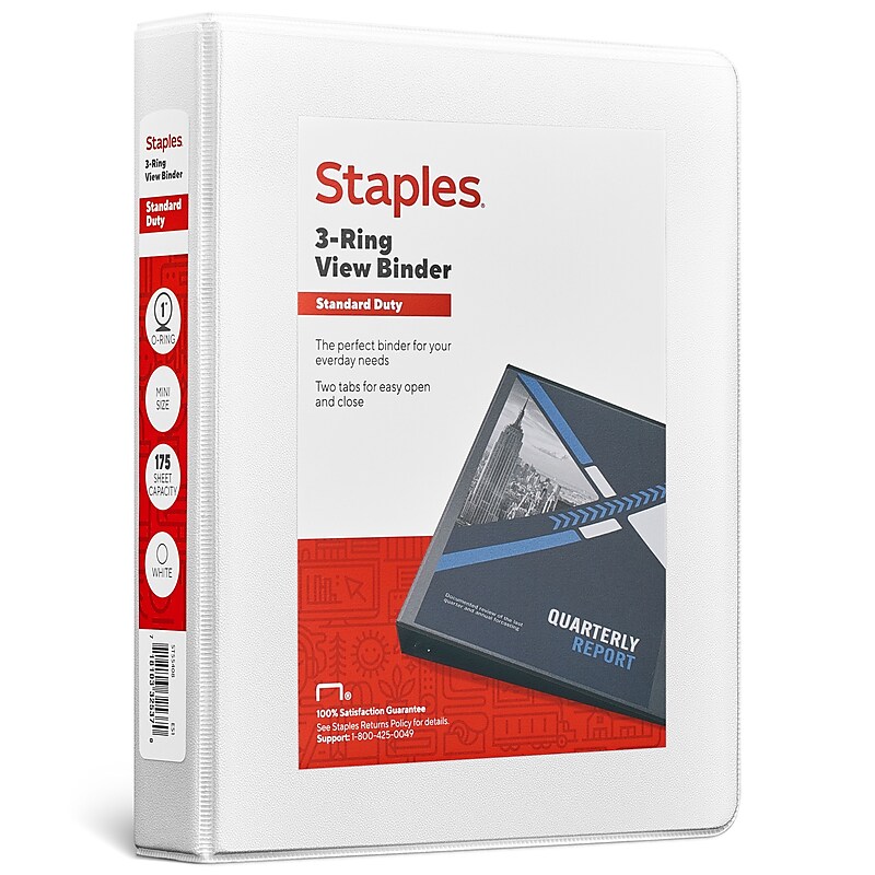 Staples Mini 1" 3-Ring View Binder, White (55408/26457) image 1