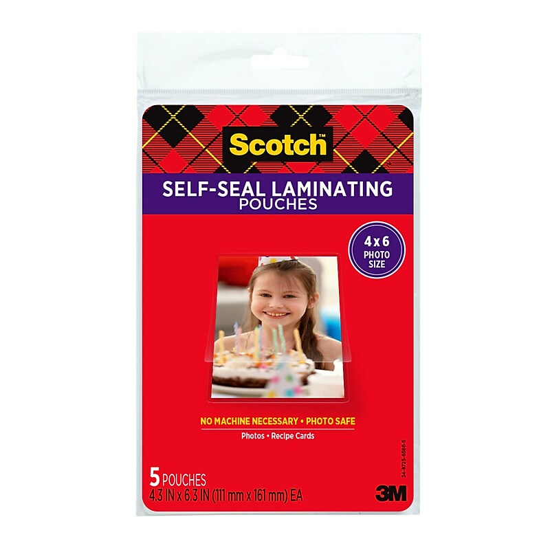 Scotch® Laminating Photo Pouches, 9.5 Mil, 4" x 6", Glossy, 5/Pack image 1