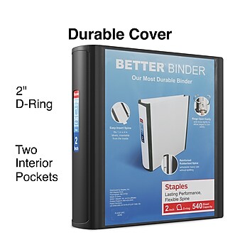 Staples Heavy Duty 2" 3-Ring Better Binder, D-Ring, Black (55871-CC/13393-CC)
