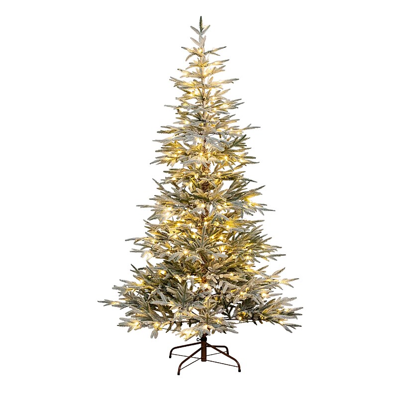 Nearly Natural 7-ft Pre-Lit Artificial Flocked Woodland Fir Christmas Tree with 200 Warm White LED Lights (T4793) image 1