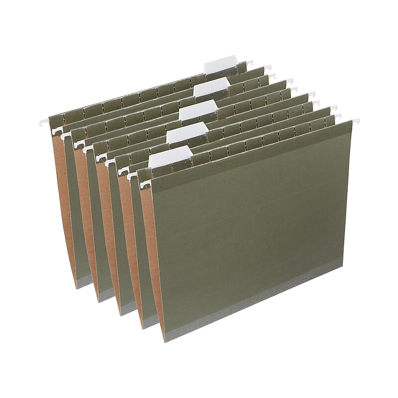 Staples 100% Recycled Reinforced Hanging File Folder, 1/5-Cut Tab, Letter Size, Standard Green, 25/Box (TR16403) image 1
