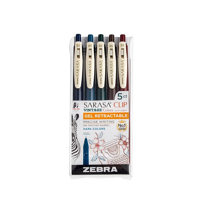 Sarasa Clip Vintage Gel Retractable 0.5mm Assort Dark 5pk | Staples