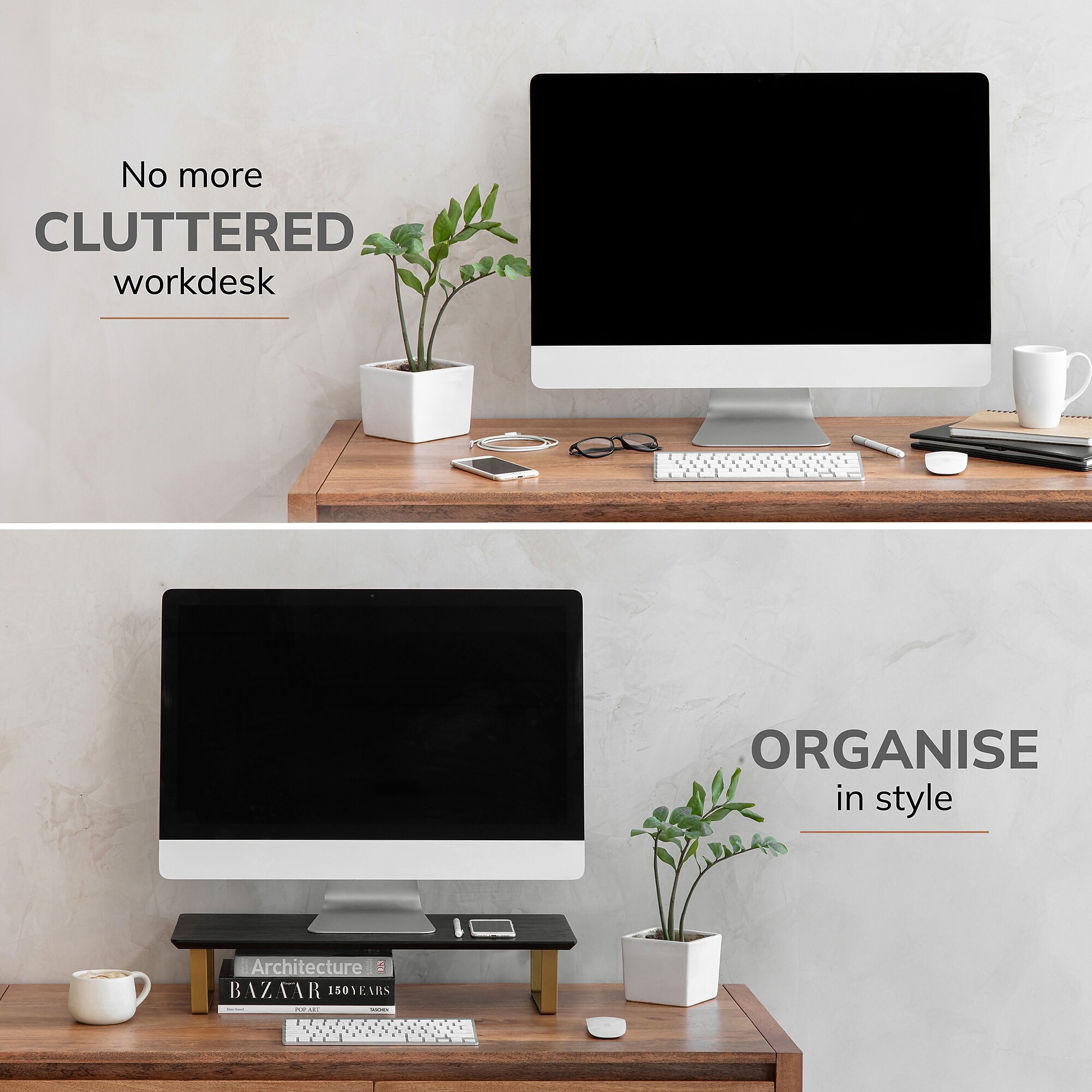 Anji Mountain Mango Wood & Metal Monitor Stand, Up to 32″ Monitor, Black and Gold (MS-BLK-06GLD) Sansujyuku sansujyuku.com