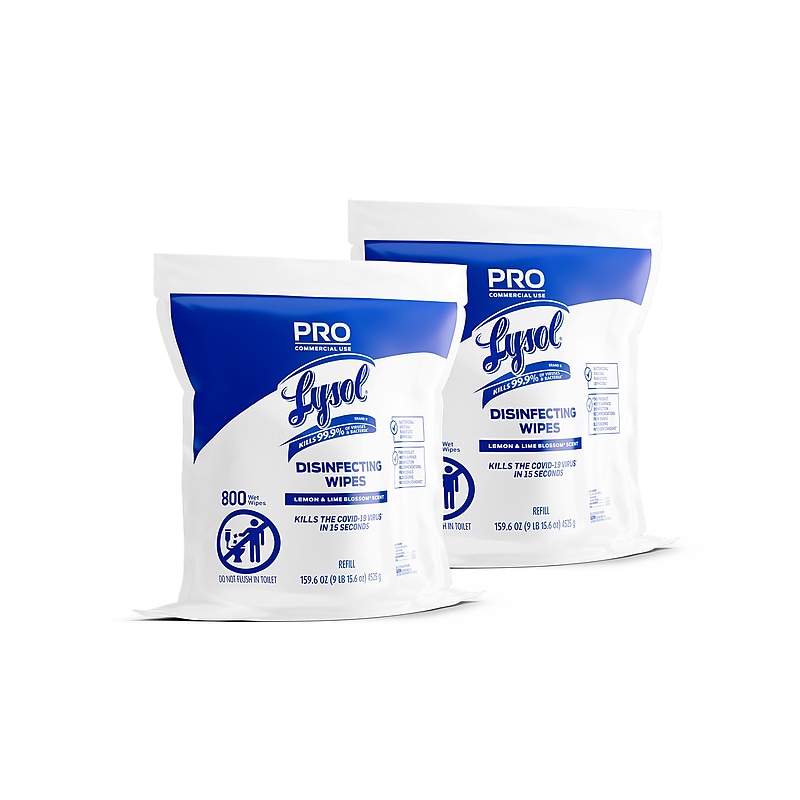 Lysol Pro Disinfecting Wipes, Lemon & Lime Blossom Scent, 800 Wipes/Refill Bag, 2 Bags/Carton (1920099857) image 1