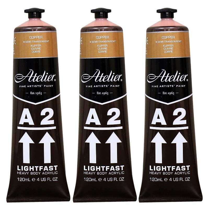 Chroma Atelier A2 Lightfast Acrylic Paint Tube, Copper, 4 oz., 3/Bundle (CRM833-3) image 1