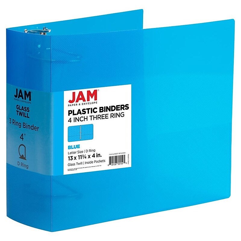 JAM Paper 4" 3-Ring Flexible Poly Binder, Blue (PB75245BU) image 1