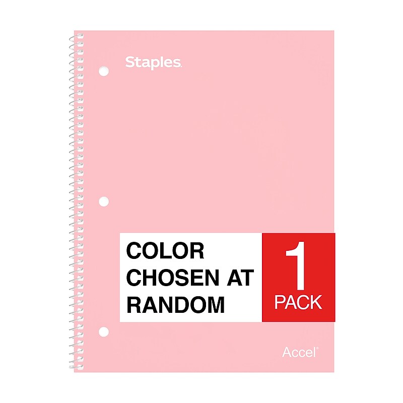 Staples 1-Subject Notebook, 8.5" x 11", College Ruled, 100 Sheets, Color chosen at random (ST63059C) image 1