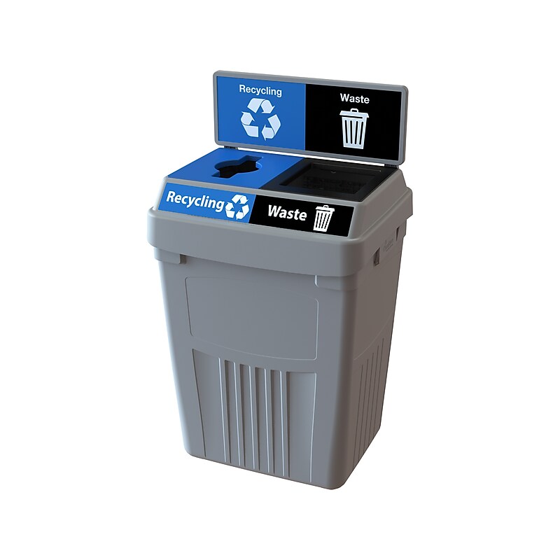 CleanRiver FlexE Plastic Trash & Recycling Bin Combo, 50 Gallon, Gray (FX50B-GY2-R-BE-W-BK) image 1