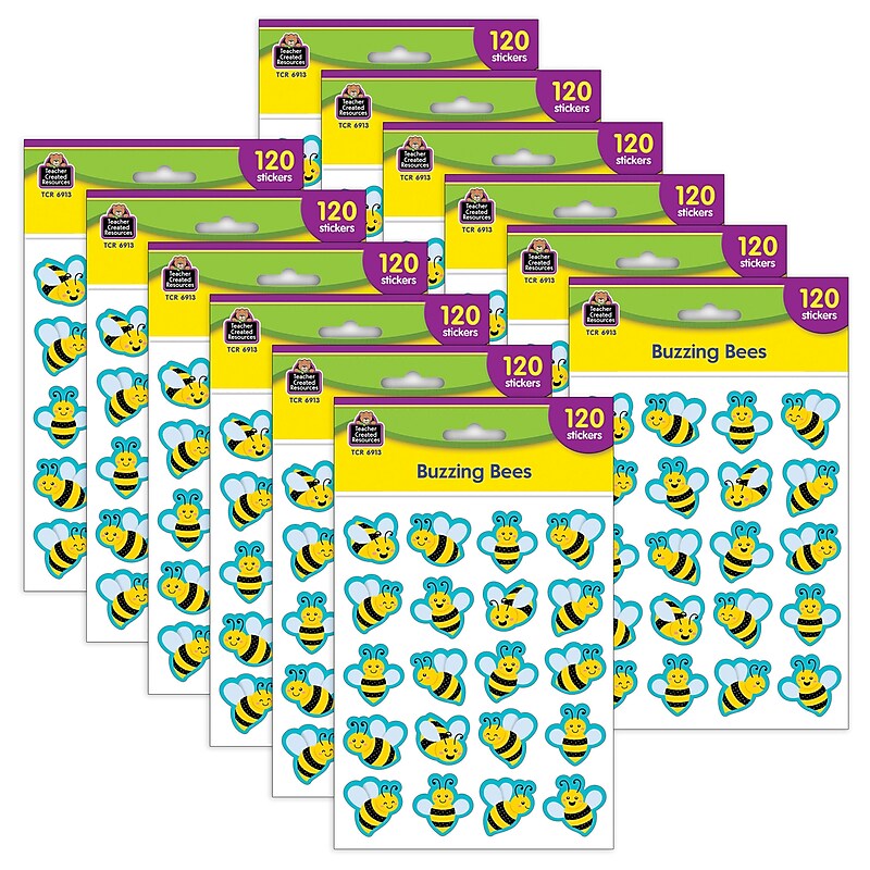 Teacher Created Resources Buzzing Bees Stickers, Multicolored, 120/Pack, 12/Packs/Bundle (TCR6913-12) image 1