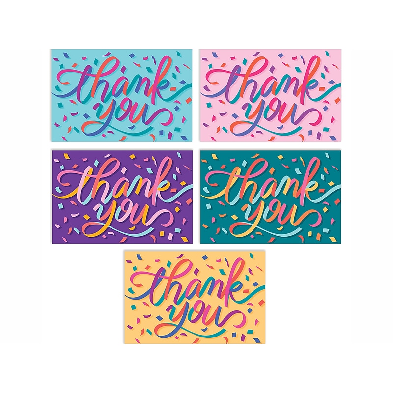 Better Office Dazzling Ribbon Thank You Cards with Envelopes, 4" x 6", Assorted Colors, 100/Pack (64524-100PK) image 1