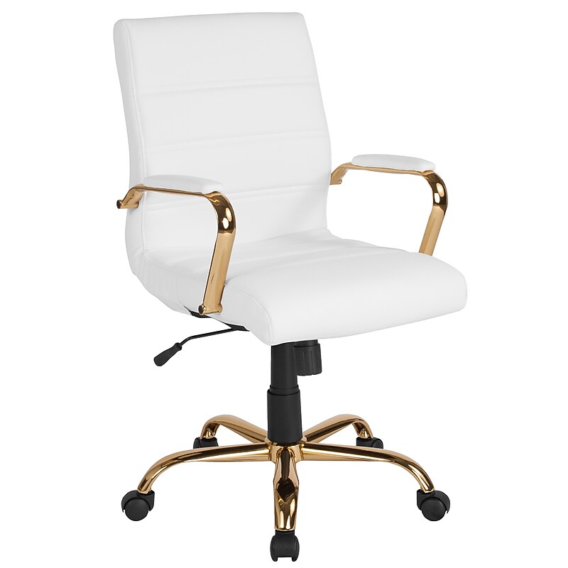 Flash Furniture Whitney Ergonomic LeatherSoft Swivel Executive Chair, White/Gold (GO2286MWHGLD) image 1