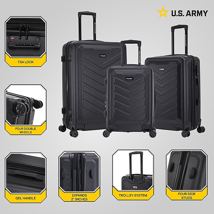 US Army FOX PRO 3-Piece Hardside Spinner Carry-On Luggage Set, TSA
