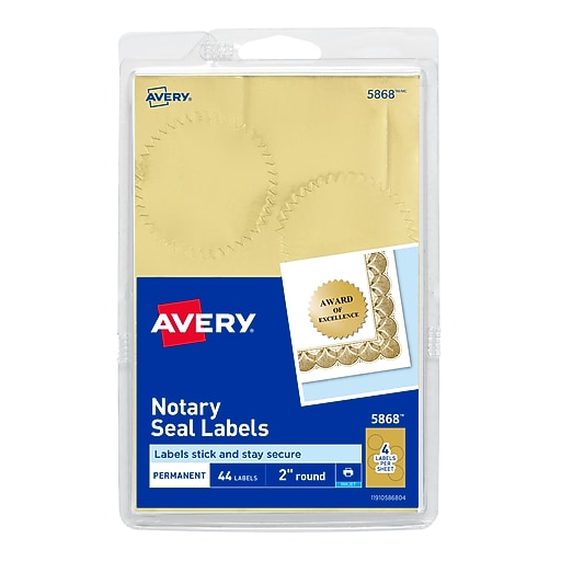 Avery Printable Inkjet Notary Seal Labels, 2" Diameter, Gold Foil, 4