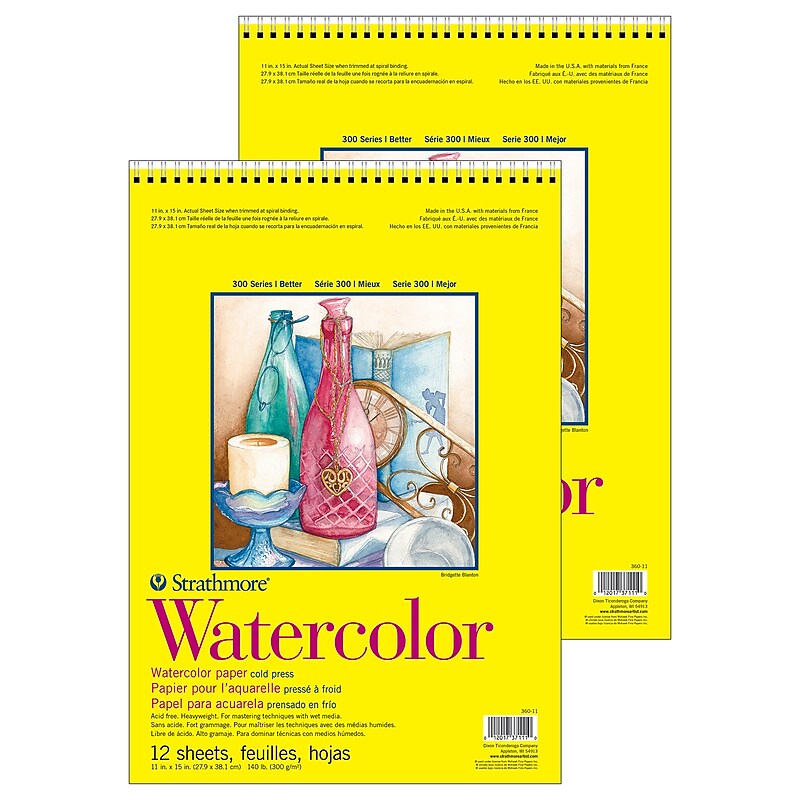 Strathmore 300 Series 11" x 15" Wire Bound Watercolor Sketch Pad, 12 Sheets/Pad, 2/Bundle (STTP360111-2) image 1