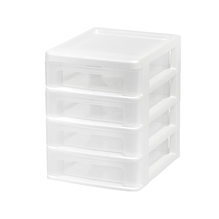 Iris 4-Drawer Mini Desktop Unit, White/Clear (586017) | Staples