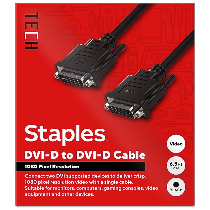 Staples TECH 6.5 ft. DVI-D to DVI-D Cable, Male to Male, Black (ST62473) image 1