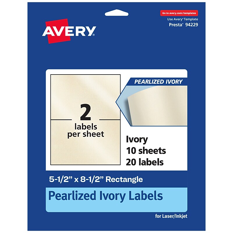 Avery Pearlized Ivory Rectangle Multipurpose Labels, 5.5" x 8.5", Ivory, 20/Pack (94229) image 1