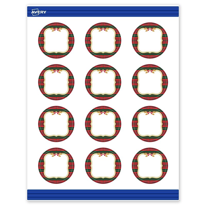 Avery Gold-Red-Green Plaid Matte Blank Card, White, 120/Pack (S00-FEP) image 1