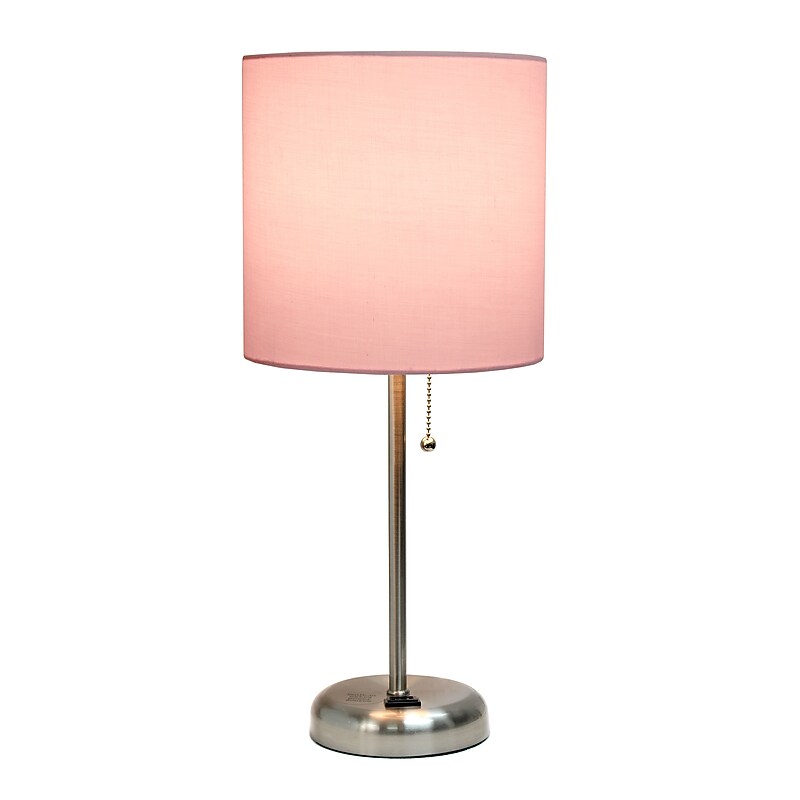 Simple Designs 19.5" LED Table Lamp, Brushed Steel/Light Pink Shade (LT2024-LPK-CCLB) image 1