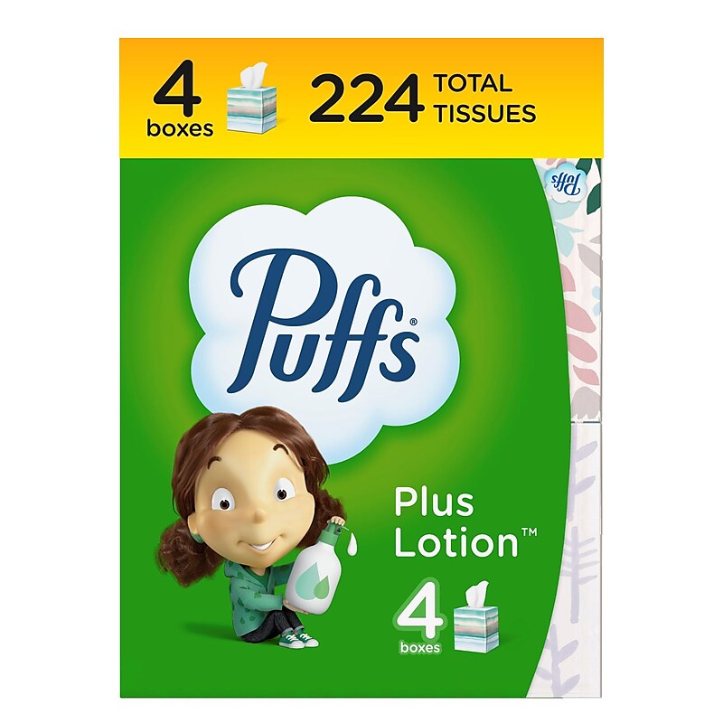 Puffs Plus Lotion Facial Tissue, 2-ply, 56 Tissues/Box, 24 Boxes/Carton (34899) image 1