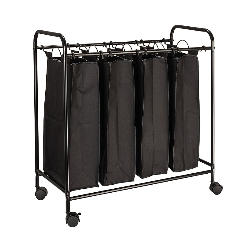 Household Essentials 4-Section Rolling Laundry Sorter, Polyester, Black (HE1112) image 1