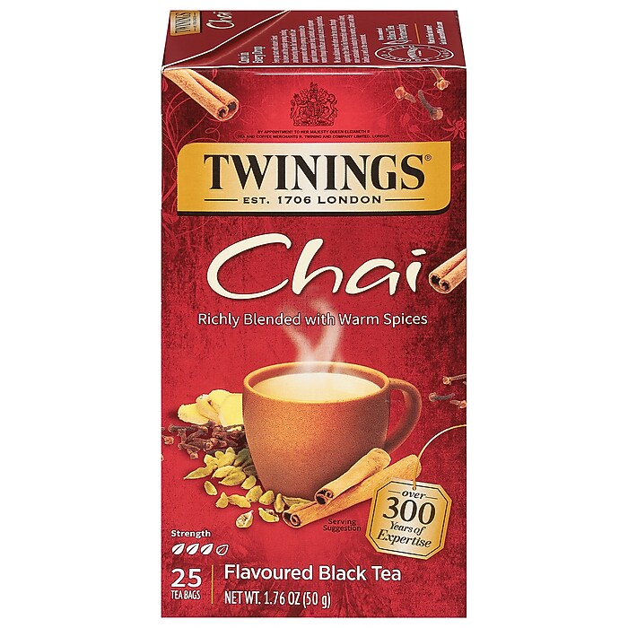 Twinings Chai Black Tea Bags, 1.76 oz, 25/Box (TNA51730) | Staples