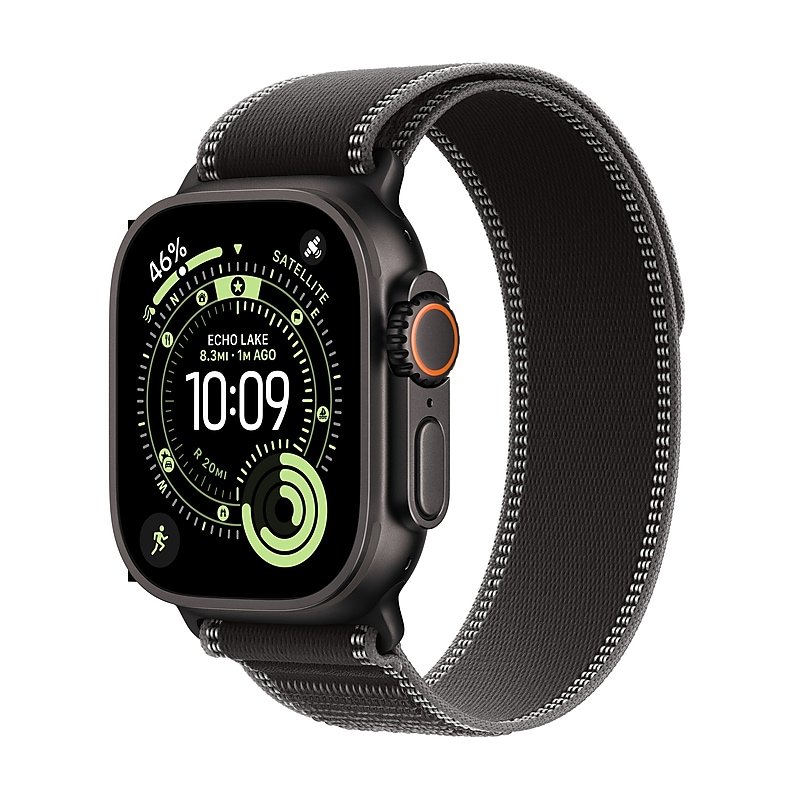 Apple Watch Ultra 3 GPS + Cellular Smartwatch, 49mm, Black Titanium Case, Black/Charcoal Trail Loop, Small/Medium (MF1D4LW/A) image 1