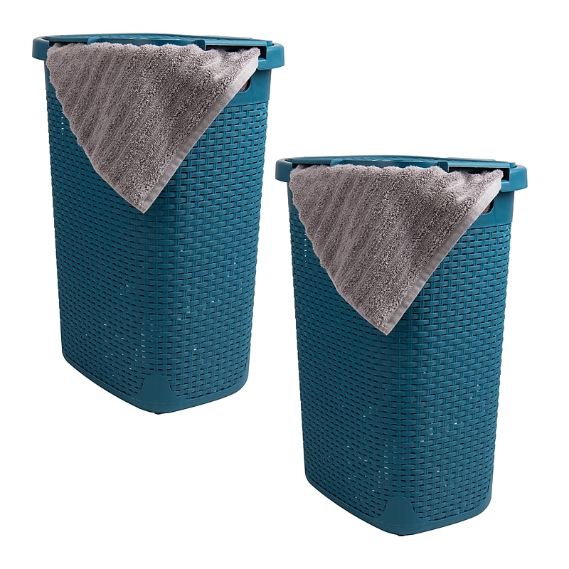 Mind Reader 15.85-Gallon Laundry Hamper with Lid, Plastic, Blue, 2/Set (60HAMP2PK-BLU) image 1