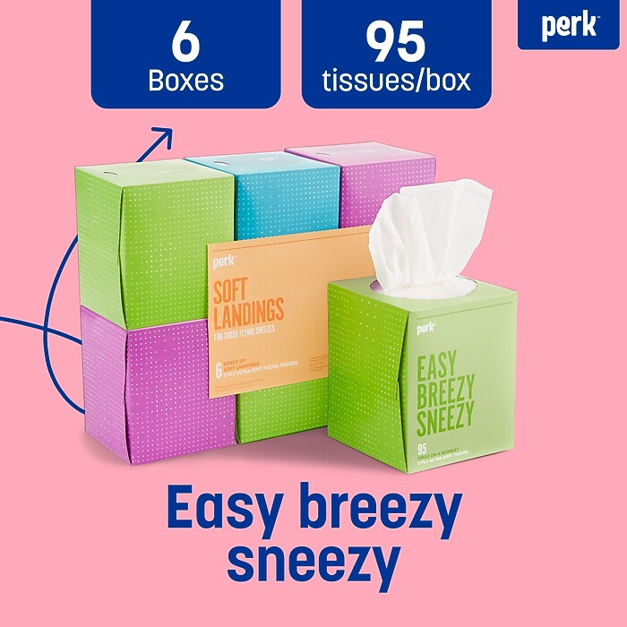 Perk™ Ultra Soft Tissue, 2-Ply, 95 Sheets/Box, 6 Boxes/Pack