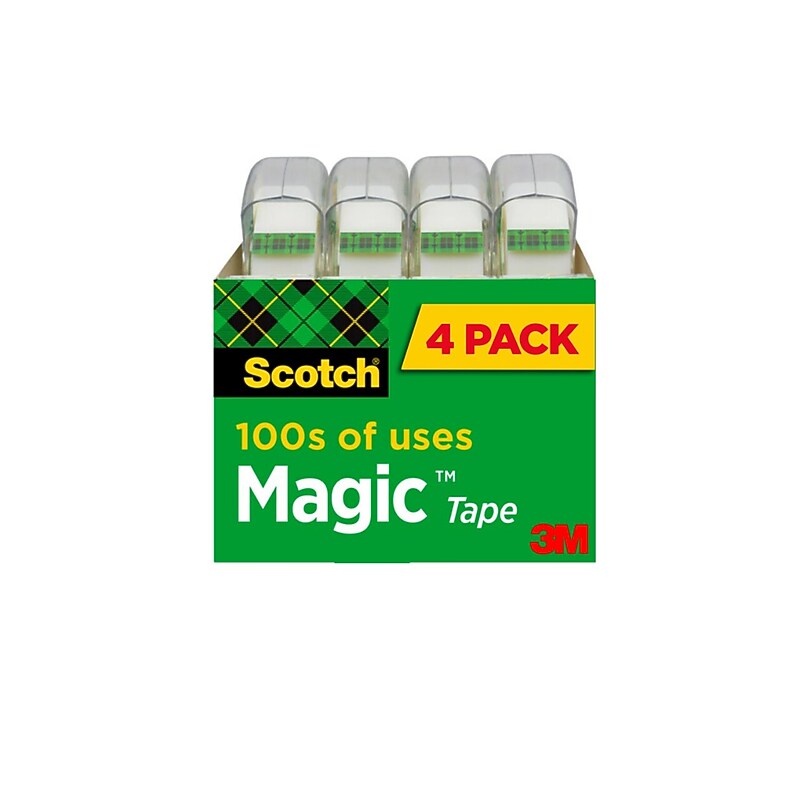 Scotch Magic Invisible Clear Tape With Dispenser, 0.75" x 8.33 yds., 1" Core, Transparent, 4 Rolls/Pack (SCOTCH4105) image 1