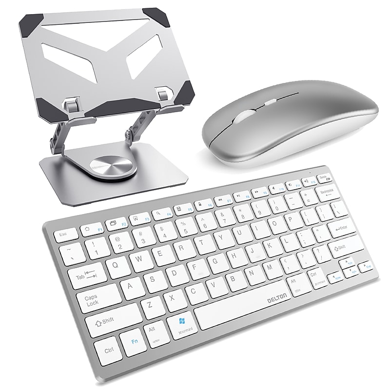 Delton N35 Wireless Keyboard and Mouse & Swivel Tablet Stand Bundle, White (DTTKITN35WWSW60) image 1