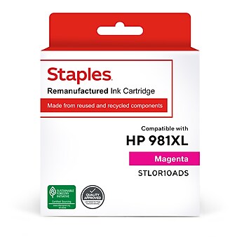 Staples Remanufactured Magenta High Yield Ink Cartridge Replacement for HP 981X (TRL0R10ADS/STL0R10ADS)