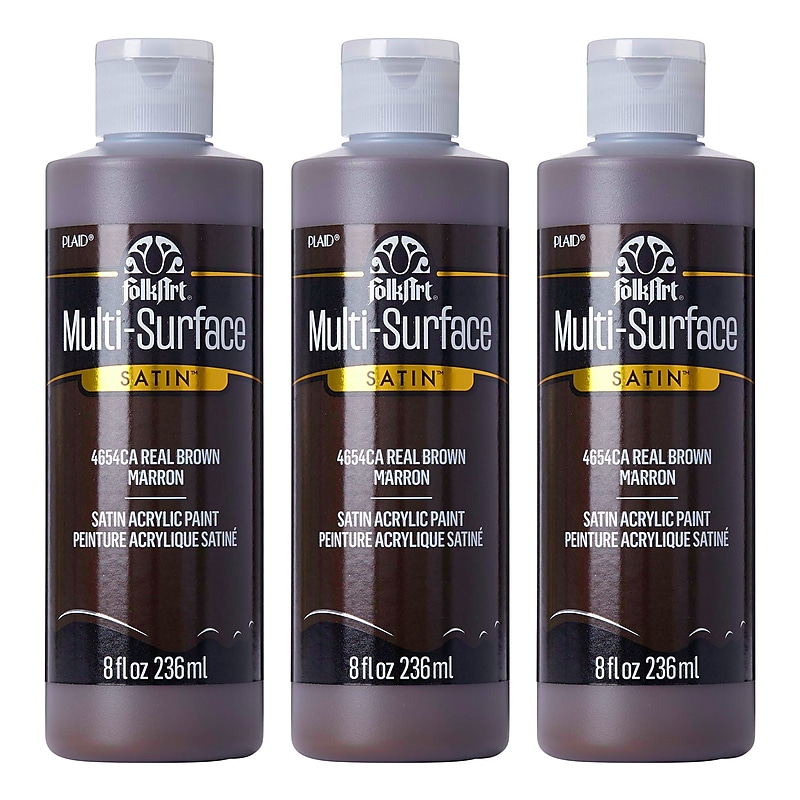 FolkArt Acrylic Paint Multi-Surface Satin, 8oz., Real Brown, 3/Pack(FLK4654CA-3) image 1