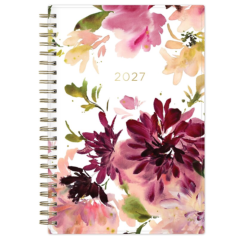 2027 Blue Sky Kelly Ventura Summer Dahlias Raspberry 5" x 8" Calendar Year Weekly & Monthly Standard Planner, Plastic Cover image 1