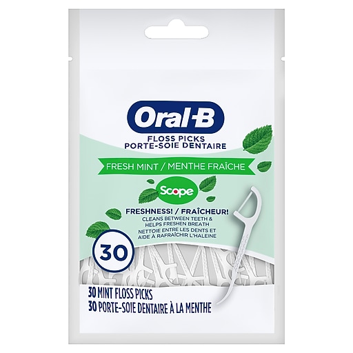 Oral-B Burst of Scope Dental Floss Picks, Fresh Mint, White, 30