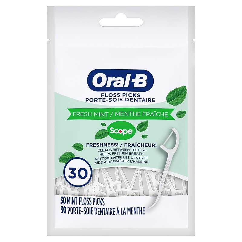 Oral-B Burst of Scope Dental Floss Picks, Fresh Mint, White, 30/Bag (3700046953) image 1