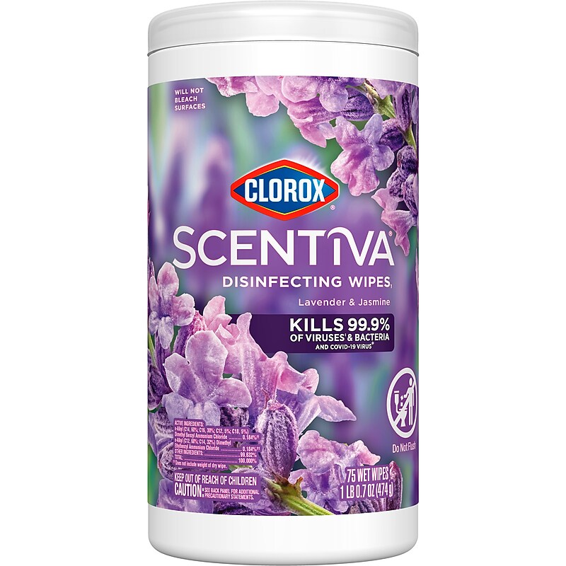 Clorox Scentiva Disinfecting Wipes, Tuscan Lavender & Jasmine Scent, 75 Wipes/Container (60040) image 1