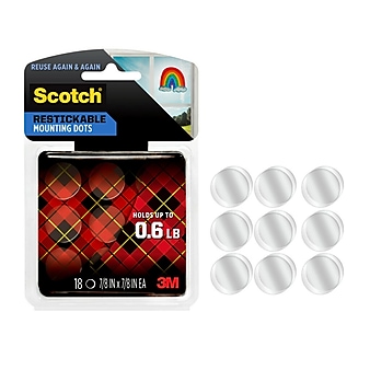Scotch® Restickable Mounting Dots, 7/8" x 7/8", Clear, 18/Pack (R105)